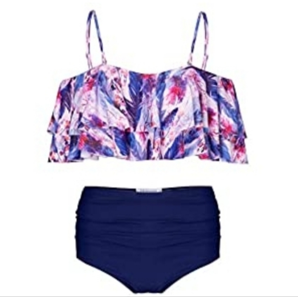 Marinavida 2pc Swimsuit Bikini High Waist Off Shoulder Sz L - Picture 1 of 5
